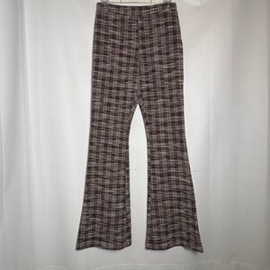 Illa Illa Anthropologie Womens Plaid Flare Pants Textured High Rise Knit Small